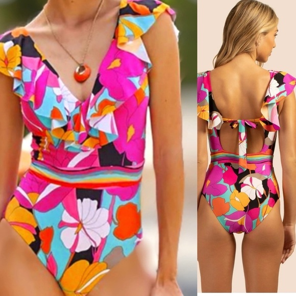 TRINA TURK Gemini Ruffle One-Piece Swimsuit ~ US  Size 6 - Picture 1 of 13